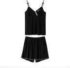 Black Wearable Home Clothes Modal Pajamas Women's Summer Small Sexy Suspenders Shorts (Color : A, Size : XXLcode)
