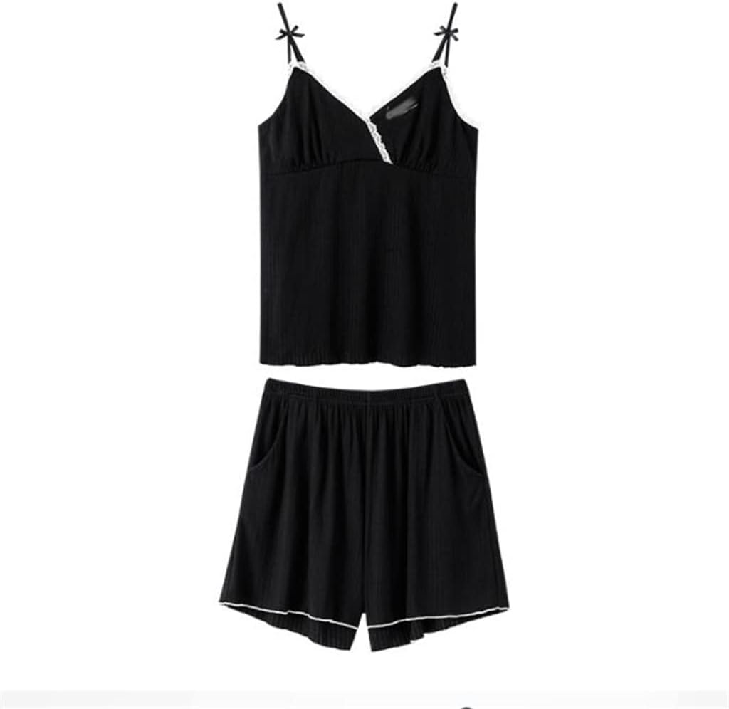 Black Wearable Home Clothes Modal Pajamas Women's Summer Small Sexy Suspenders Shorts (Color : A, Size : XXLcode)