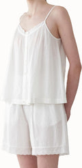 Women's Spring And Summer 100% Cotton Pajama Suspender Shorts Set Retro Home