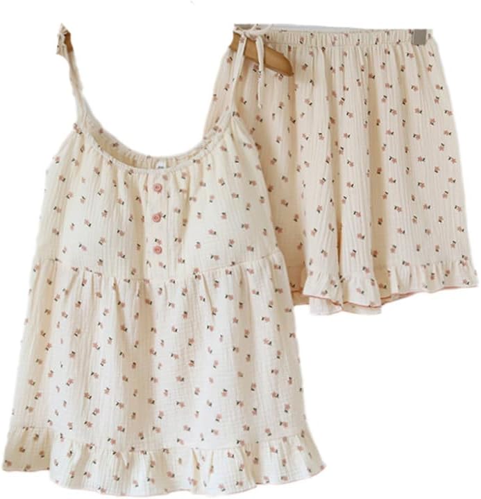 Womens Pajama Set Sleeveless - Summer Women'S Pajama Set Cotton Crepe Cloth Ladies Suspender+Shorts Two Piece