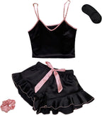 New Solid Bow Tie Ice Silk Pajamas Women's Thin Home Suspender Shorts Set Sexy Light Two Piece Home Clothes