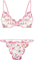 Sexy Floral Embroidered Mesh Sheer Underwire Lingerie Set