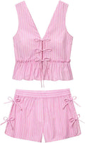 Women's Bow Suspender Set - Striped Vest with High-Waist Shorts for Summer Suits