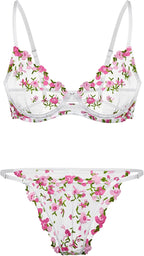 Sexy Floral Embroidered Mesh Sheer Underwire Lingerie Set