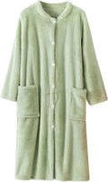 Womens Plush Nightgowns Soft Comfy Button Down Long Robe Winter Thick Warm Bathrobe Casual Loungewear with Pockets