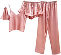 4-Piece Set Satin Pajamas Solid Color Suspender Trousers Shorts Sleepwear Light Comfortable Loungewear for Women
