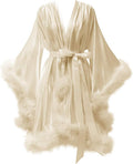 Women's Feather Robe Silk Satin Bridal Dressing Gowns Short Nightgown Bathrobe Sleepwear Maternity Photoshoot Robe