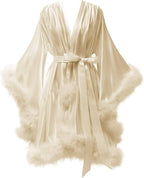 Women's Feather Robe Silk Satin Bridal Dressing Gowns Short Nightgown Bathrobe Sleepwear Maternity Photoshoot Robe