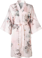 Women's Kimono Short Robe for Women - Pocket Floral Bathrobe Nightgown
