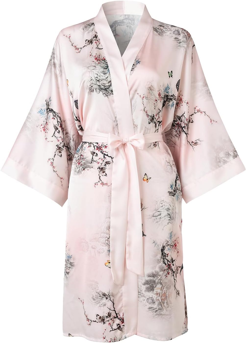 Women's Kimono Short Robe for Women - Pocket Floral Bathrobe Nightgown