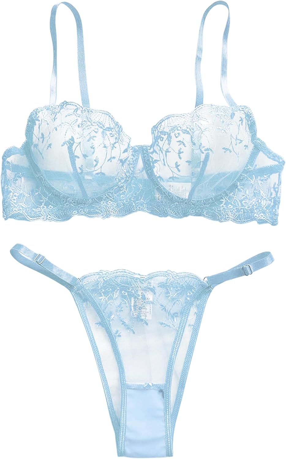 Sexy Floral Embroidered Mesh Women Underwire Push Up Lingerie Set