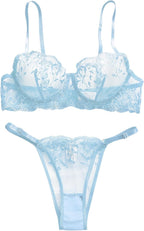 Sexy Floral Embroidered Mesh Women Underwire Push Up Lingerie Set