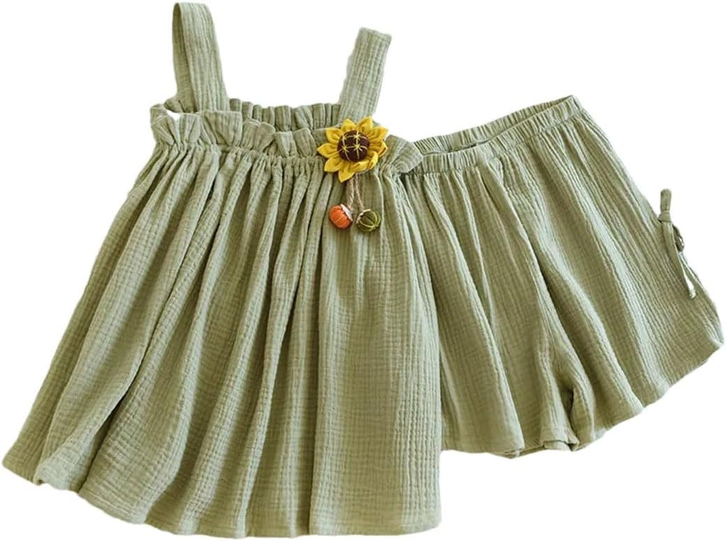 Women's Pajama Suit Cotton Crepe Suspenders Shorts Thin Cute Home Clothes Two-Piece Set Sleepwear
