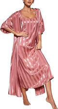 Generic Women's Nightgown Robe Set 2 Piece Striped Satin Long Nighties Bathrobe Soft Summer Sleepewar Silky Chemise Lingeries