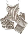 Women's Solid Color Suspenders 3-Piece Pajamas Set Casual Daily Loose Home Clothes Pajamas
