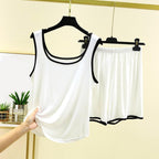 Generic Women Cami Pajama Set Baggy Ruched Shorts Sleepwear Outfits Solid Lounge Sleeveless Suspender Short PJ Suit Soft Home
