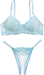 Sexy Floral Embroidered Mesh Women Underwire Push Up Lingerie Set