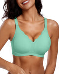 Womens Seamless Bras No Underwire Supportive Wireless Push Up Full Coverage Bralette Comfort Scalloped T-Shirt Bra