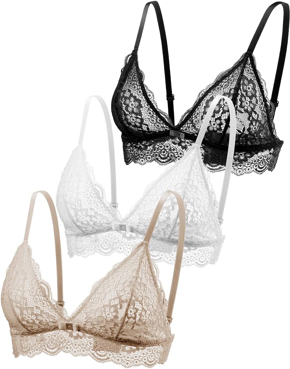 Lace Bralettes for Women No Underwire Sexy Triangle See Thru V Neck Unpadded Bra