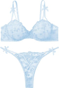 Sexy Womens Lingerie Set Floral Embroidered Underwire G-String Cute Mesh Sheer Bra And Panty Sets For Women