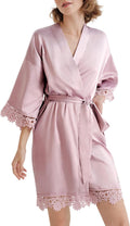 Women's Satin Robe Lace Silk Kimono Robes Short for Bridesmaid Wedding Party Nightgown Print 2 Medium