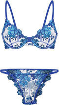 Sexy Floral Embroidered Mesh Sheer Underwire Lingerie Set