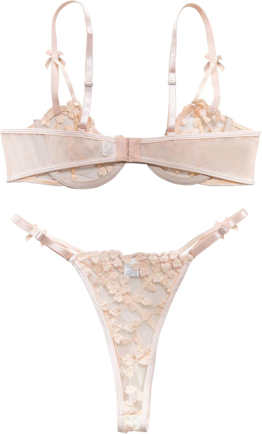 Sexy Underwire Cute Push Up Strappy Embroidered Mesh Sheer Lingerie Set See Through Panty Bra