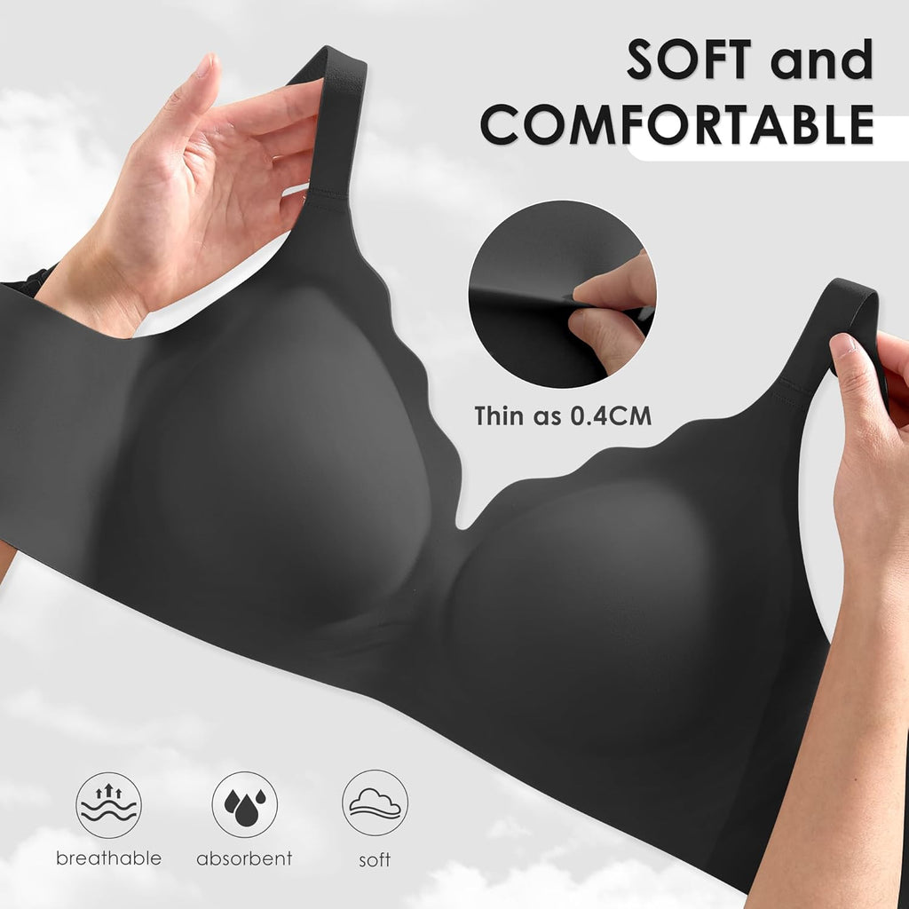 Seamless Wireless Bra for Women with Support - No Underwire Full Coverage Push Up Comfort Bras - Back Fat Smoothing