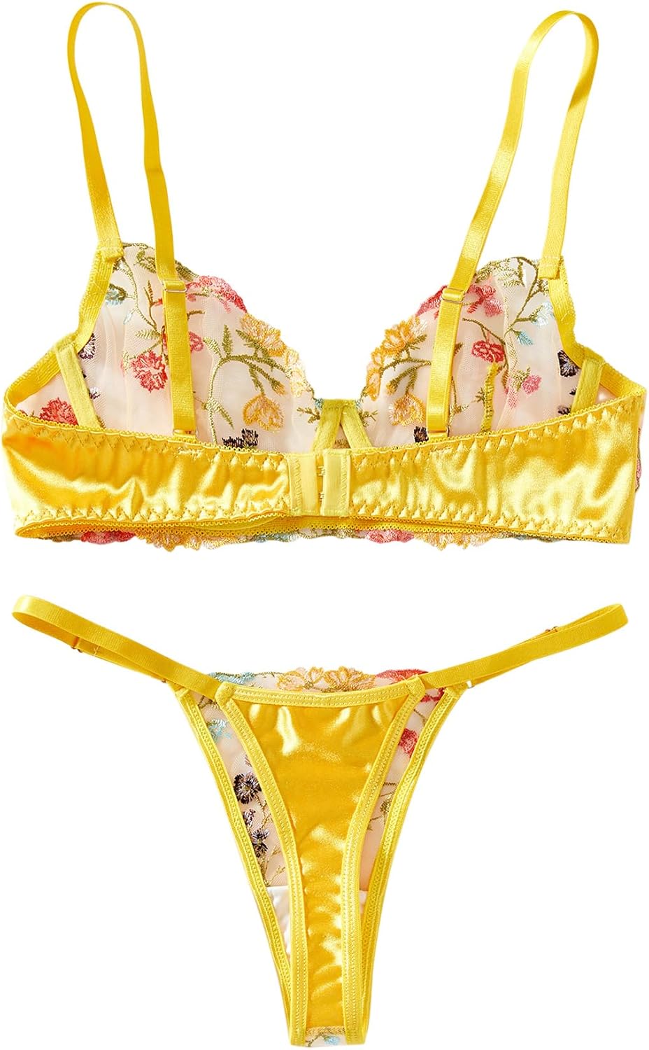 Sexy Floral Embroidered Mesh Women Underwire Push Up Lingerie Set