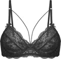 Women's Sexy Lace Bra Sheer Balconette Unlined Underwire Strappy Bras Everyday Bras