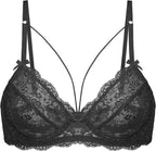 Women's Sexy Lace Bra Sheer Balconette Unlined Underwire Strappy Bras Everyday Bras