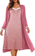 Women's Sexy Nightgown with Robes Set 2 Piece Lace Full Length Knit Soft Nightwear Lightweight Bathrobes S-XXL