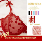 Sexy Womens Lingerie Set Floral Embroidered Underwire G-String Cute Mesh Sheer Bra And Panty Sets For Women