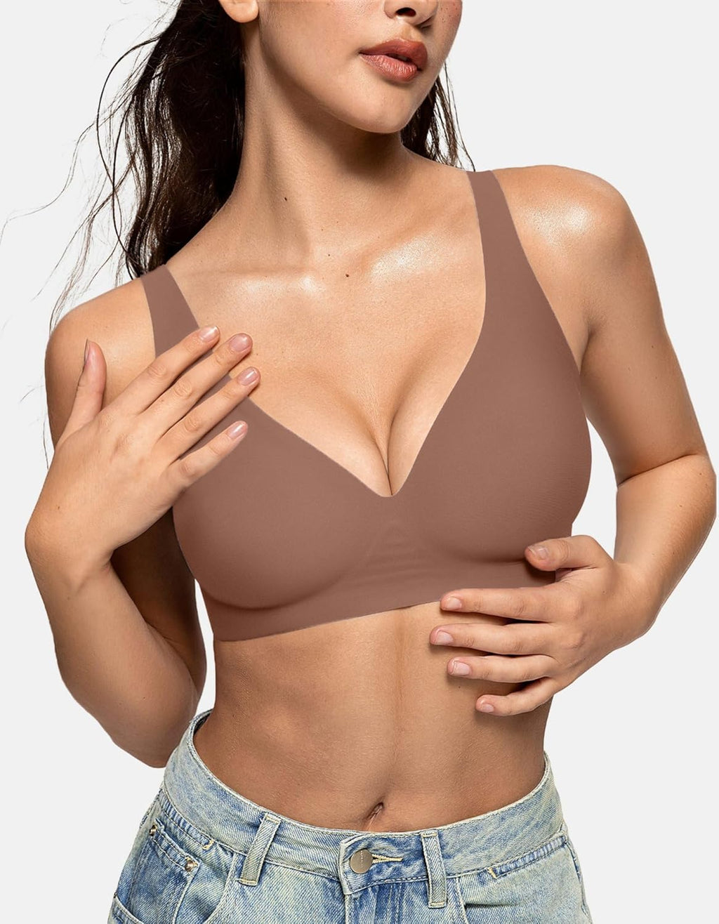 Womens Deep V Bras Wireless Comfortable Bra Supportive No Underwire Bras Tshirt Push Up  Plunge Seamless Bra