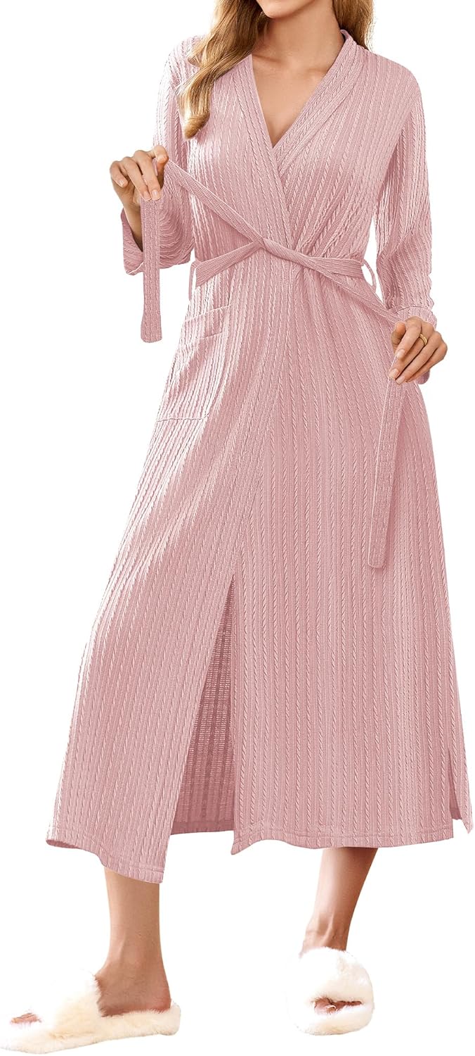 Robes for Women Waffle Knit Bathrobe Lightweight Long Kimono Spa Robe Soft Loungewear with Pockets S-XXL